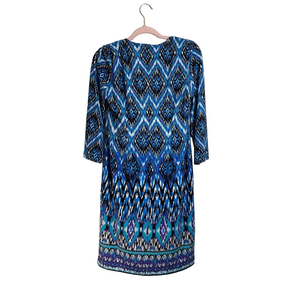 Chicos Shift Dress Womens S Blue Black 3/4 Sleeve Jeweled Neck Boho 3/4 Resort - Picture 3 of 6